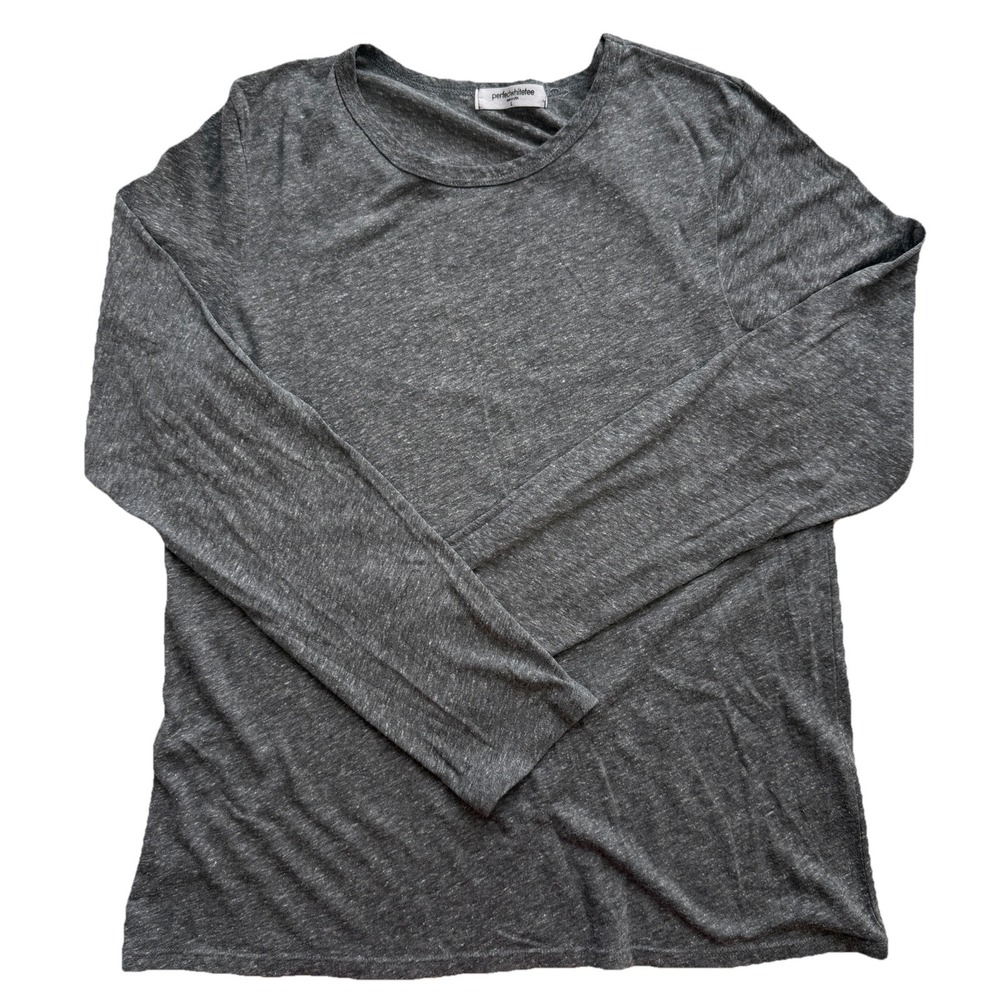 Perfect White Tee Womens Basic Crew Neck Long Sleeve Sz Large Heather Gray Top